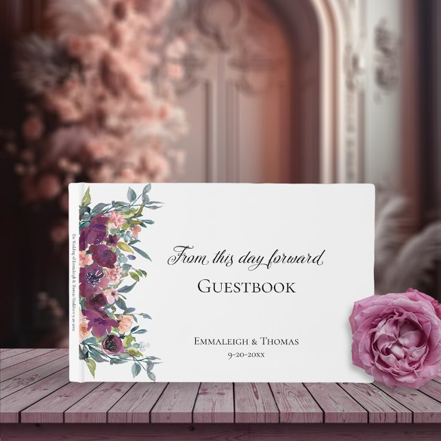 Livro De Visitas Casamento Floral Rosa Púrpura Elegante (Criador carregado)