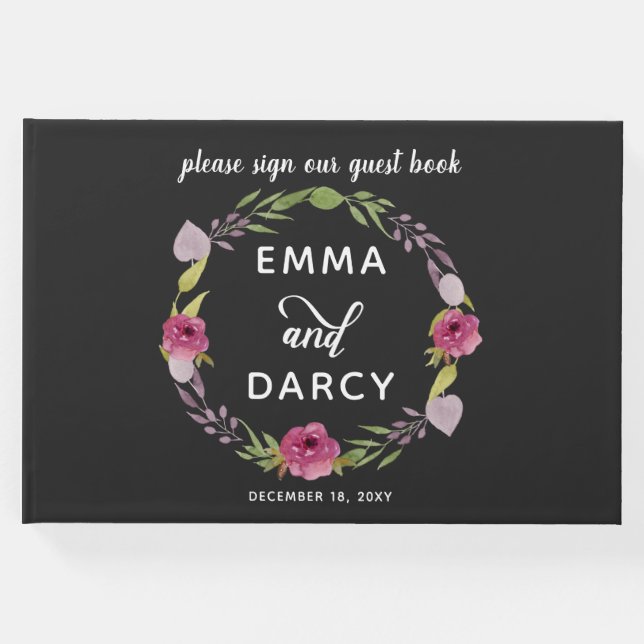 Livro De Visitas Casamento Floral Rosa-Rosa-De-Aquarela-Russo (Frente)