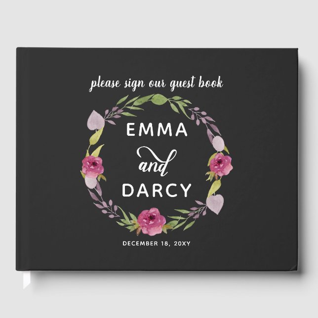 Livro De Visitas Casamento Floral Rosa-Rosa-De-Aquarela-Russo (Frente)