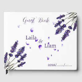 Livro De Visitas Casamento Floral Roxo Elegante de Lavanda 