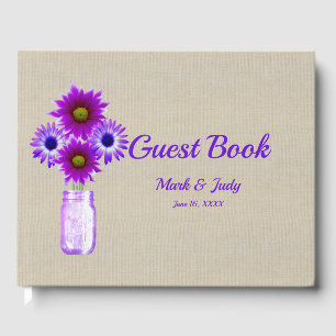 Livro De Visitas Casamento floral roxo rústico do frasco de