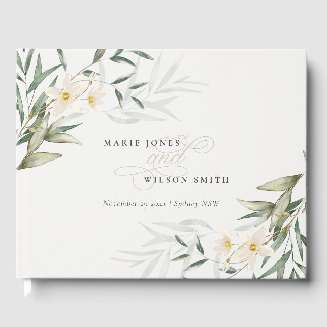 Livro De Visitas Casamento Floral Rustic Elegant White Greenery (Frente)