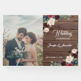 Livro De Visitas Casamento Floral Rustic Marsala Wood