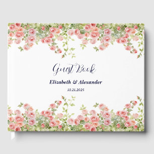 Livro De Visitas Casamento floral Simples e Bonito de rosa