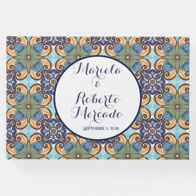 Livro De Visitas Casamento Floral Talavera mexicano legante (Frente)