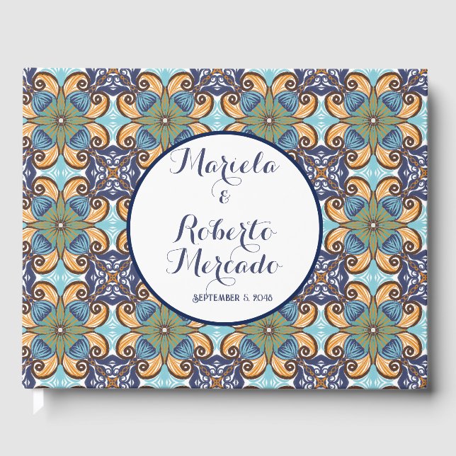 Livro De Visitas Casamento Floral Talavera mexicano legante (Frente)