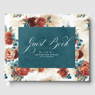 Livro De Visitas Casamento Floral Teal Blue Terracotta Boho