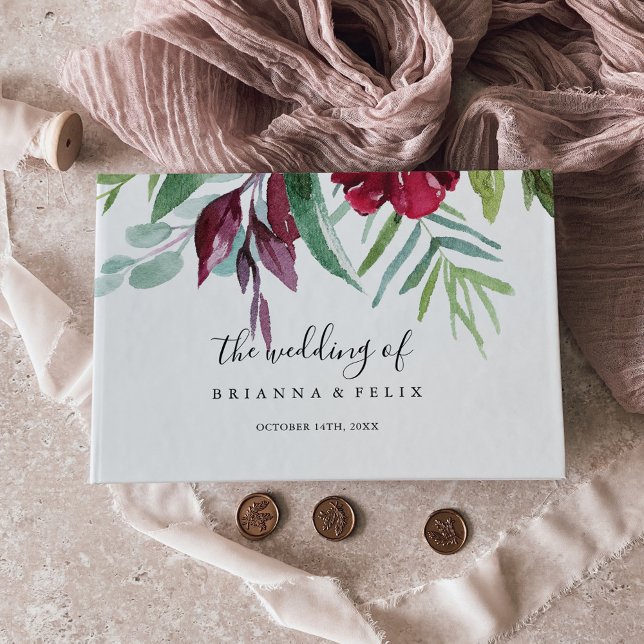 Livro De Visitas Casamento Floral Tropical Colorida Caligrafia (Criador carregado)