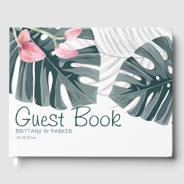 Livro De Visitas Casamento Floral Tropical Personalizado (Frente)