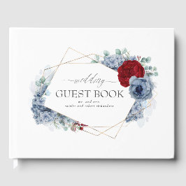 Livro De Visitas Casamento Floral Vermelho e Azul Dusty