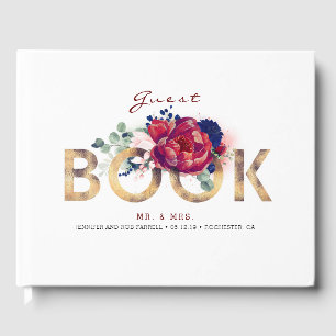 Livro De Visitas Casamento Floral Vermelho e Marinho Azul