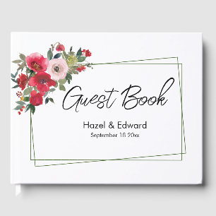 Livro De Visitas Casamento Floral Vermelho Rosa Vermelha Elegante