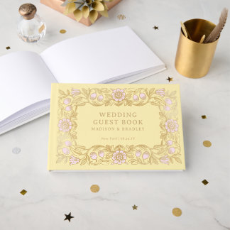 Livro De Visitas Casamento Floral Vintage Amarelo Manteiga Personal