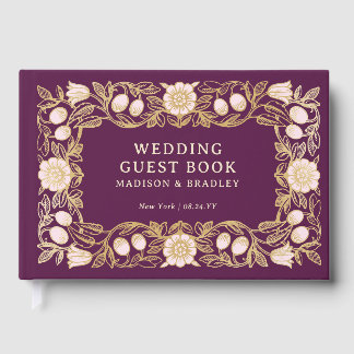 Livro De Visitas Casamento Floral Vintage com Ameixa Profunda Perso