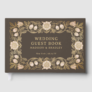 Livro De Visitas Casamento Floral Vintage Marrom Espresso Personali