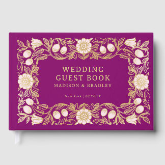 Livro De Visitas Casamento Floral Vintage Personalizado Roxo