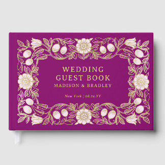 Livro De Visitas Casamento Floral Vintage Roxo
