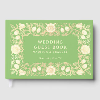 Livro De Visitas Casamento Floral Vintage Verde Wasabi Personalizad