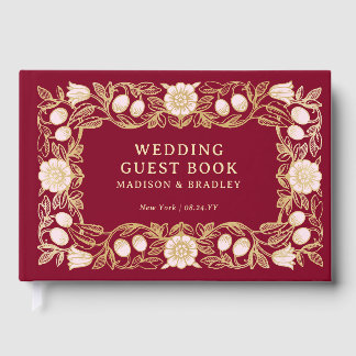 Livro De Visitas Casamento Floral Vintage Vermelho Cereja Personali