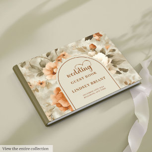 Livro De Visitas Casamento Flores de Marfim Rústico Boho Romântico