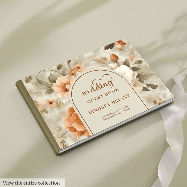 Livro De Visitas Casamento Flores de Marfim Rústico Boho Romântico (Romantic Boho Rusty Ivory Sage Flowers Wedding Guest Book

)