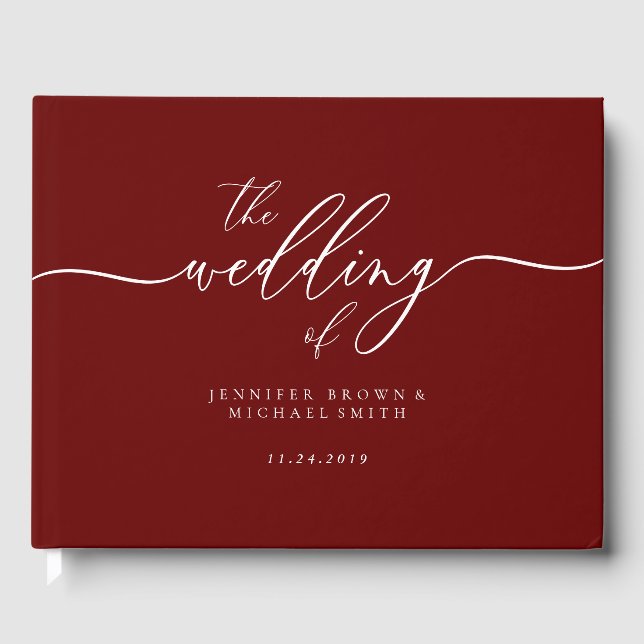 Livro De Visitas Casamento Formal Modernista Simples Borgonha (Frente)
