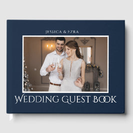 Livro De Visitas Casamento Foto Branco Azul Elegante