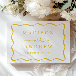 Livro De Visitas Casamento Foto Quadro Moderno Amarelo Ondulado