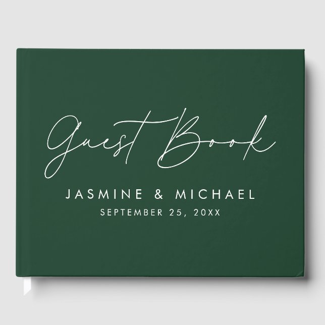 Livro De Visitas Casamento Foto Verde Script Moderno (Frente)