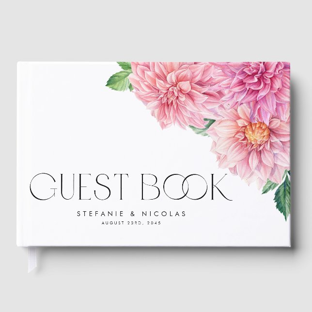 Livro De Visitas Casamento Fotográfico das flores de Dahlia Rosa-D- (Frente)