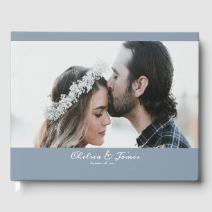 Livro De Visitas Casamento Fotográfico de Script de Caligrafia Azul