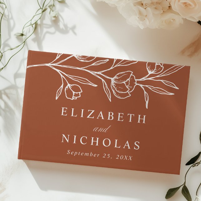 Livro De Visitas Casamento Fotográfico Floral de Terracotta Escrito (Criador carregado)