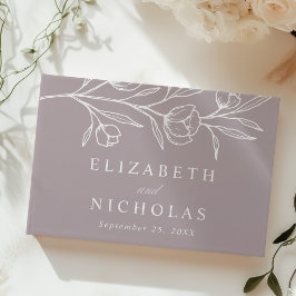 Livro De Visitas Casamento Fotográfico Floral Púrpura Com Esboço