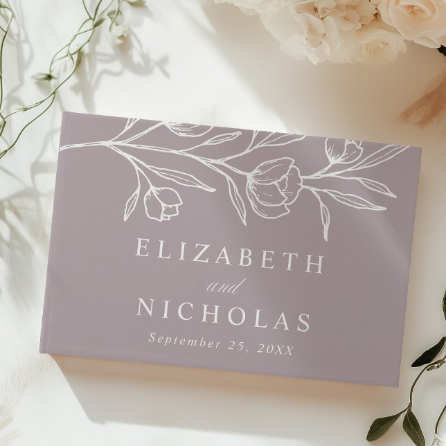 Livro De Visitas Casamento Fotográfico Floral Púrpura Com Esboço (Criador carregado)