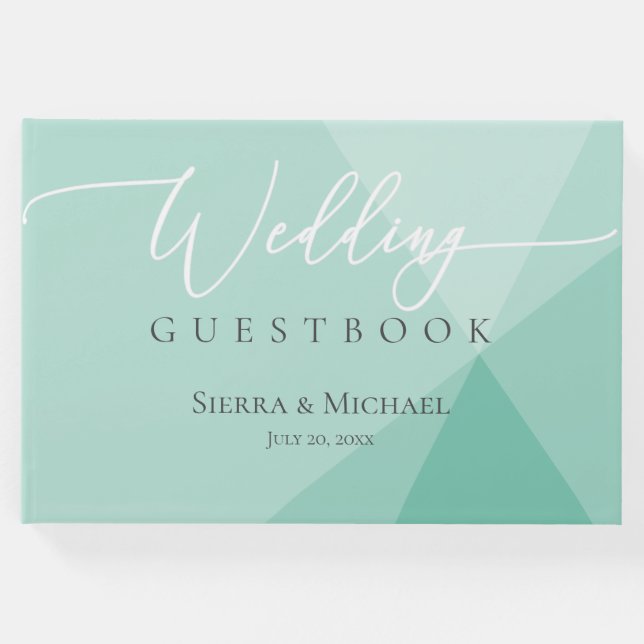 Livro De Visitas Casamento Geométrico da Modern Mint Green (Frente)