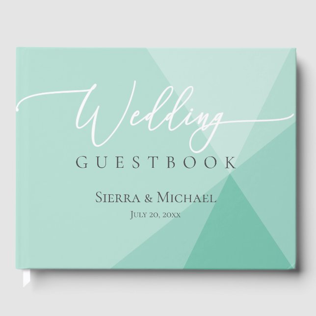 Livro De Visitas Casamento Geométrico da Modern Mint Green (Frente)