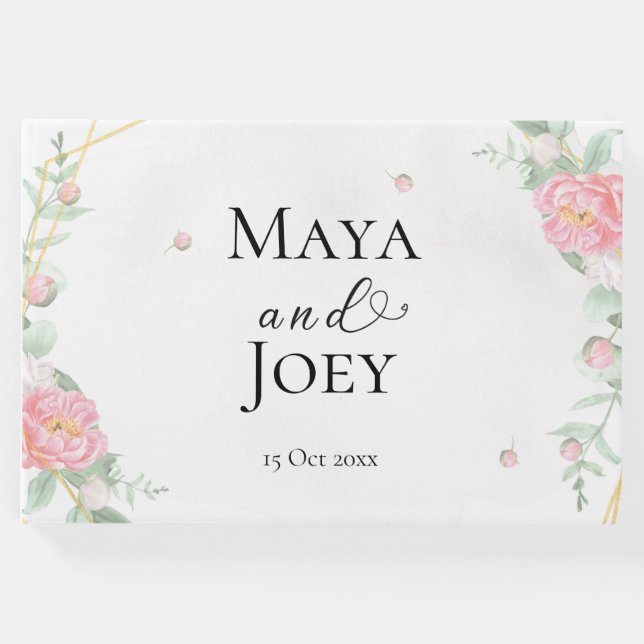 Livro De Visitas Casamento Geométrico da Rosa Romântica (Frente)