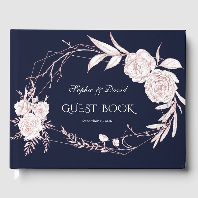 Livro De Visitas Casamento Geométrico das Flores Brancas Douradas E (Frente)