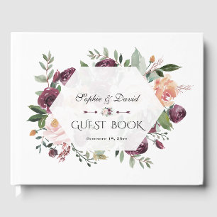 Livro De Visitas Casamento Geométrico de Ivory Floral Blush