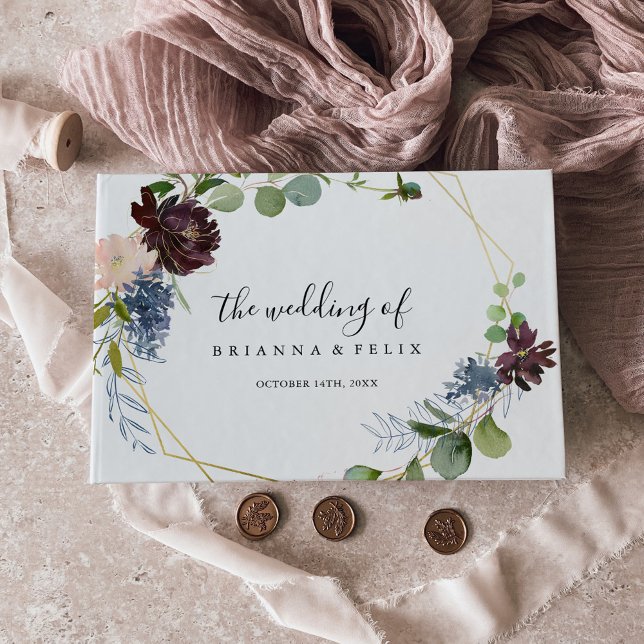 Livro De Visitas Casamento Geométrico Dourado Burgundy (Criador carregado)