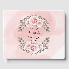 Livro De Visitas Casamento Geométrico Dourado Cristal Floral Rosa-B