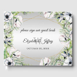 Livro De Visitas Casamento Geométrico Dourado da Anêmona Branca de 