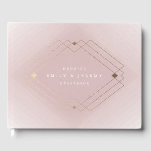 Livro De Visitas Casamento Geométrico Dourado de Deco Gatsby, Rosa