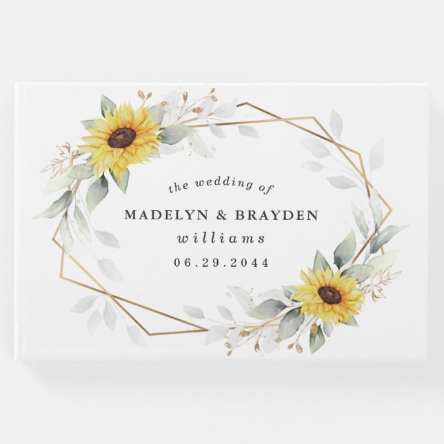 Livro De Visitas Casamento Geométrico Dourado do Elegante Rústico d (Frente)