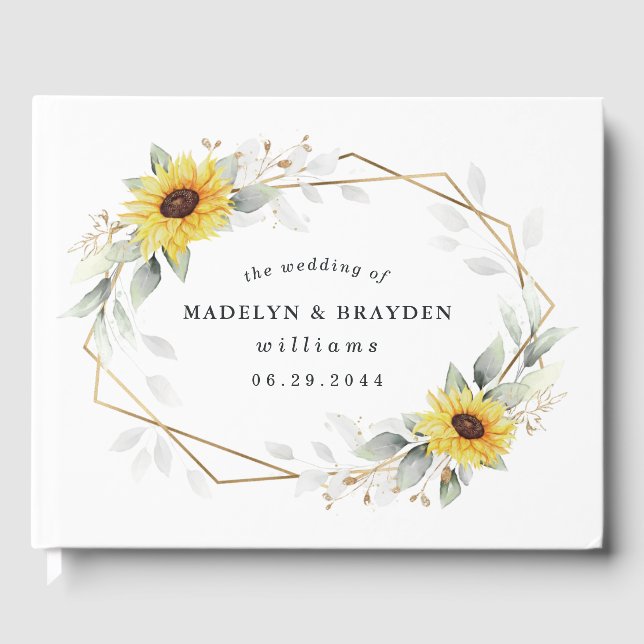 Livro De Visitas Casamento Geométrico Dourado do Elegante Rústico d (Frente)