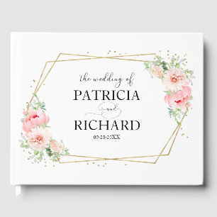 Livro De Visitas Casamento Geométrico Dourado Floral Elegante