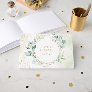 Livro De Visitas Casamento Geométrico Elegante Verde de Eucalipto D