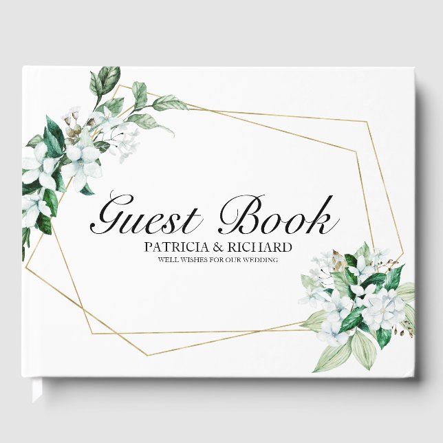 Livro De Visitas Casamento Geométrico Floral de Elegante (Frente)
