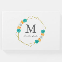 Livro De Visitas Casamento Geométrico Laranja Teal Floral