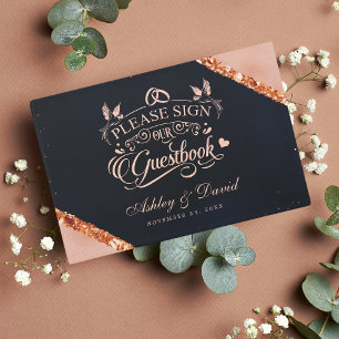 Livro De Visitas Casamento Geométrico Rosa Bege Cobre Azul Marinho